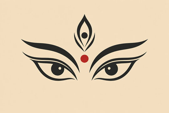 Minimal goddess durga eyes with third eye and red bindi symbol for durga puja mahalaya traditional hindu festival spiritual background illustration design