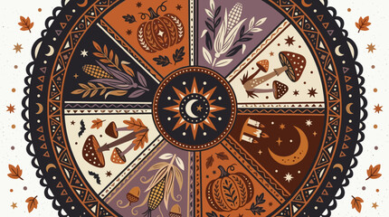 Obraz premium Decorative circular illustration with illustration combines autumnal