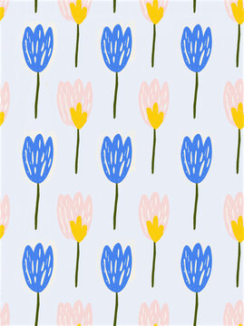 Seamless floral pattern blue flower pink flower yellow petal cute spring design