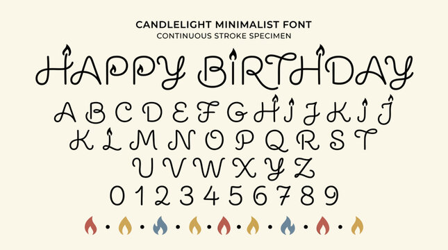 Candlelight minimalist font continuous stroke specimen with script style
