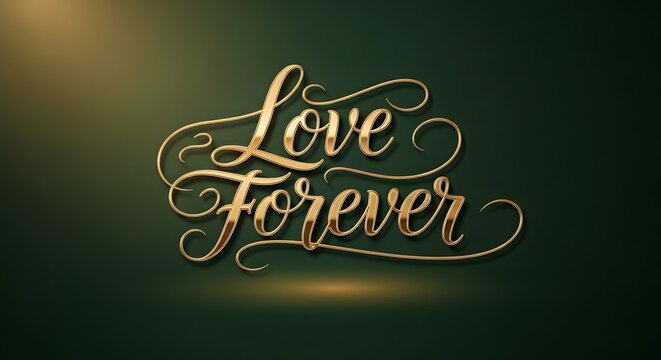 Elegant calligraphy of love forever on a dark textured background with golden highlights