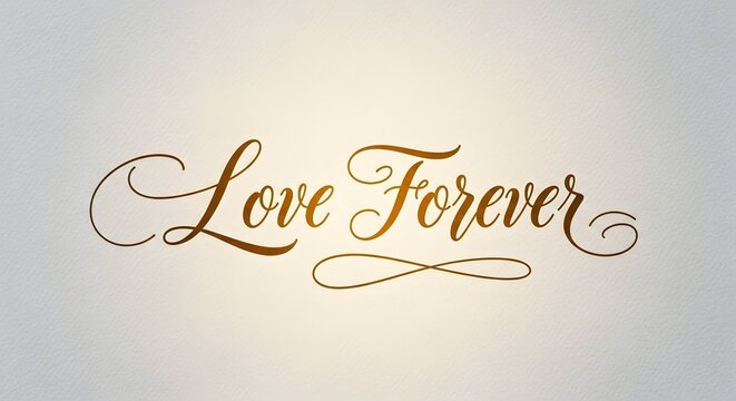 Elegant calligraphy of love forever with golden accents on a textured cream background