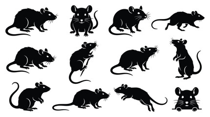 Obraz premium A detailed halloween vector bundle featuring various black rat silhouettes in different poses perfect for spooky holiday design project decorations
