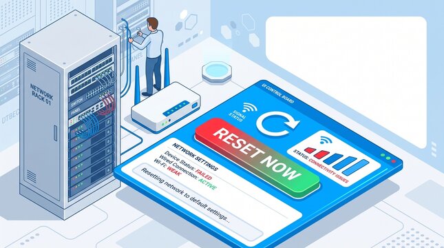 Professional team resetting server and network systems.