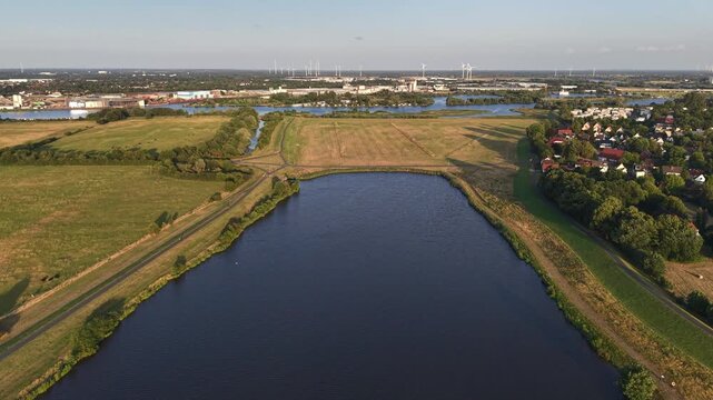 Aerial View of Werdersee Lake End and Fields in Bremen
