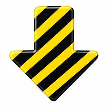 Black and yellow diagonal stripe down arrow icon on white background
