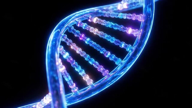 Glowing DNA Double Helix Rotating on Black Background