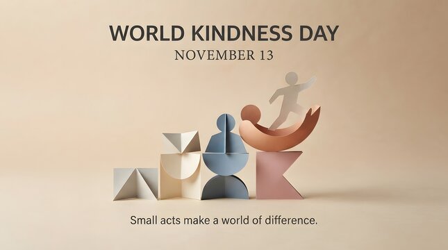 World kindness day concept with abstract geometric shapes on beige background
