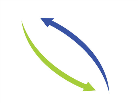 Blue and Green Curved Arrows Pointing in Opposite Directions, Business Growth and Direction Concept