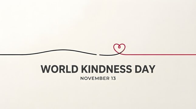Minimalist world kindness day greeting card with a simple red heart line
