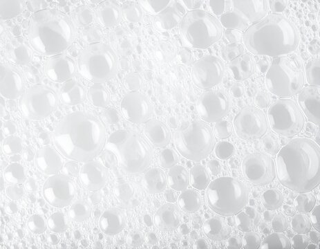 Dense white soap foam with countless bubbles, clean texture background with copy space
