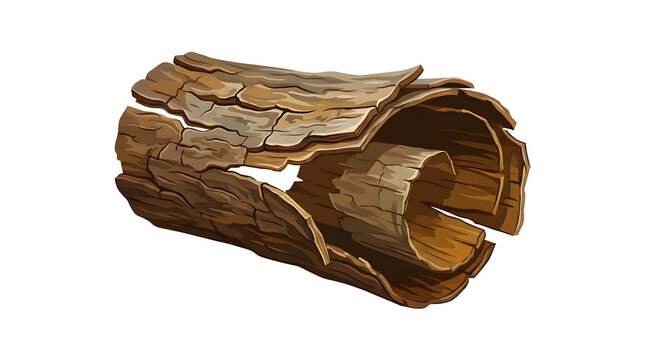 Rolled light brown tree bark isolated on transparent background, natural organic element for forest themes or game decoration.