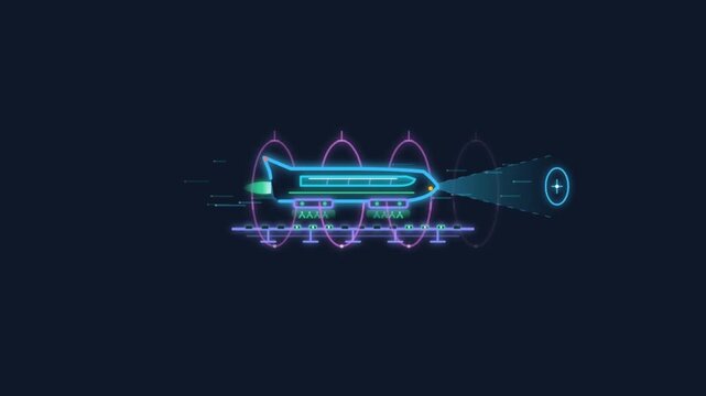 Neon Futuristic Maglev Train Animation on Dark Background