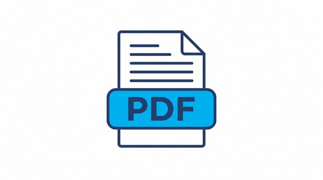 PDF file format icon, digital document symbol with blue label, professional electronic paper sign for web and software interface