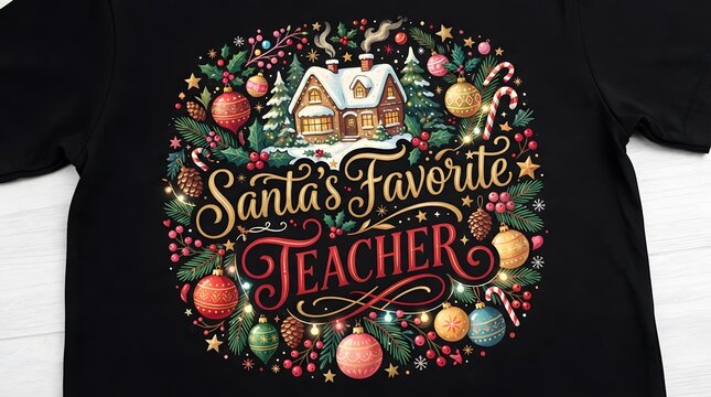 Colorful floral design with the text favorite teacher on a black t shirt