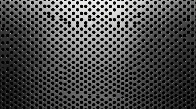 Industrial perforated metal sheet texture with circular hole pattern and dramatic top lighting for background