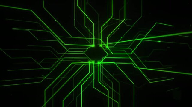 Green line emerge across a basic plain background, revealing abstract texture as technology and light converge into a luminous visual story of movement and geometric design