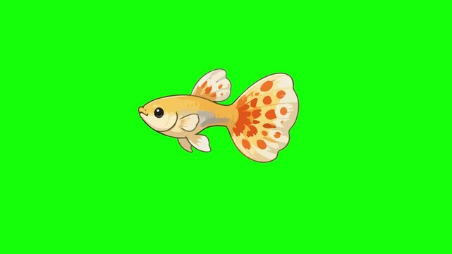 Guppy animated swimming gently moving fins underwater 4k green screen background