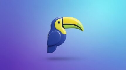 Fototapeta premium 3D render of a stylized toucan bird icon with a vibrant blue and yellow color palette isolated on a