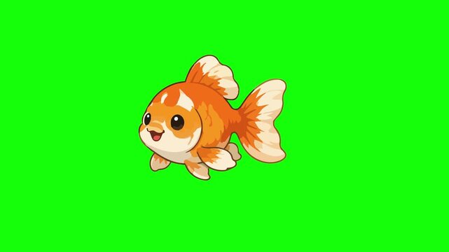 Goldfish animated swimming happily moving fins tail 4k green screen background