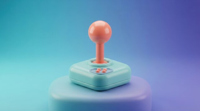 3D render of a vintage pastel colored joystick controller on a soft gradient background