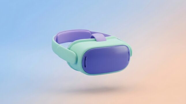 3D render of a purple and mint green virtual reality headset isolated on a soft gradient background