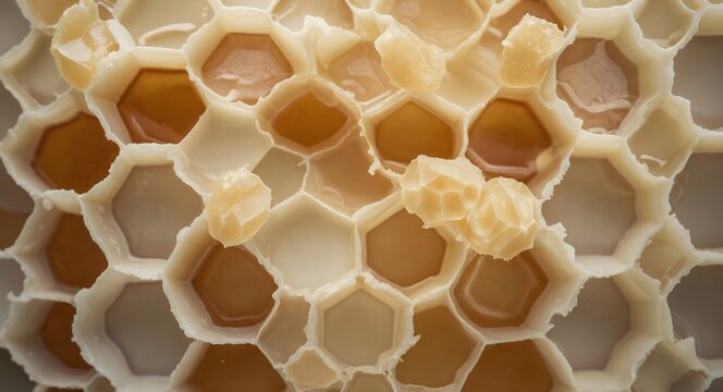 Fresh golden honey in a natural honeycomb texture and pattern background