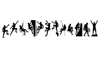 Obraz premium Dynamic Rock Climber Side Silhouettes Outdoor Adventure Vector Set