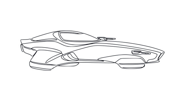 Futuristic Hovercar Line Art, Isolated on Transparent Background