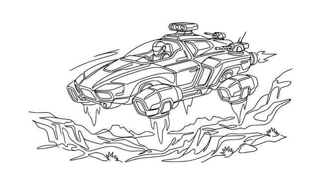 Futuristic Hovercar Flying Over Icy Landscape