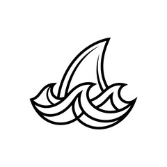 Shark fin cutting through turbulent ocean waves in a minimalist linear style. © indri