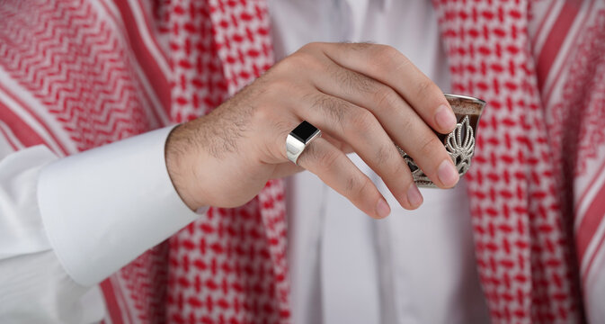 Traditional Arab clothing and heritage accessories close up