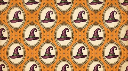 Fototapeta premium Vintage Halloween seamless pattern classic pointed witch hats