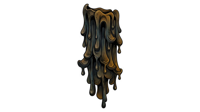 Thick dripping brown sludge with glossy liquid texture is perfect for toxic waste hazard warning designs and industrial pollution illustrations.