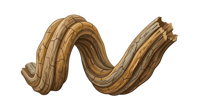 Twisted dry tree root design element on transparent background for game level design natural decorative rustic wooden curves and rough bark texture.