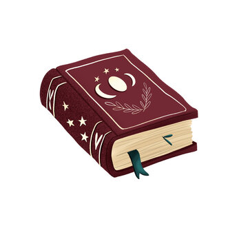 Mystical closed book with ornate cover isolated on transparent background