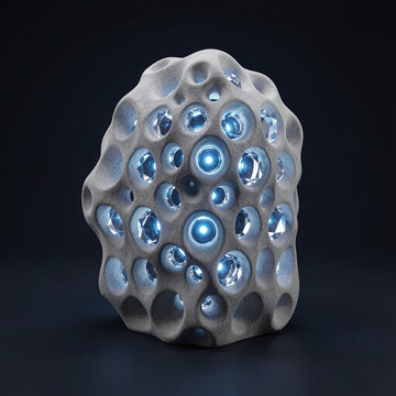 Futuristic electrode foam concept sculptural hero object 3D render