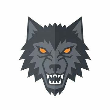 Fierce gray werewolf head with glowing orange eyes and sharp fangs, a bold Halloween icon for horror designs and spooky party graphics.