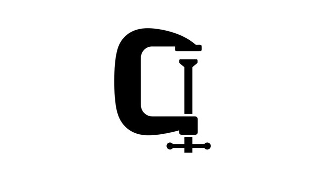 Black C Clamp Icon Isolated on White Background.