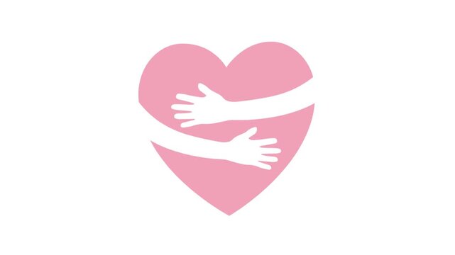 Red, hugging heart, vector, icon.