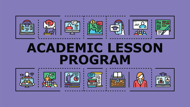 Academic lesson program banner infographic. Education study, curriculum classroom, syllabus schedule icon vector illustration