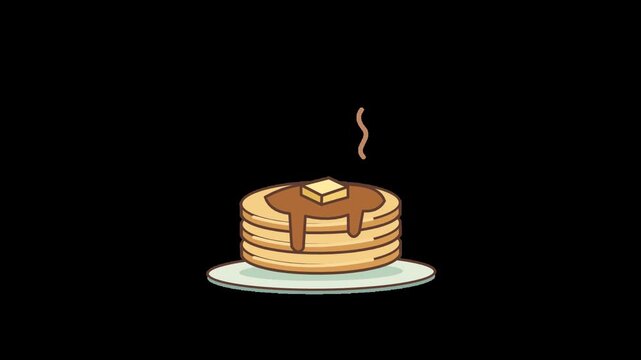 Animated Flat Vector Stack of Hot Steaming Pancakes with Butter