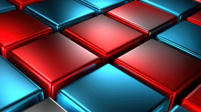 Red tile and blue tile abstract background with glossy metallic surface, modern geometric pattern
