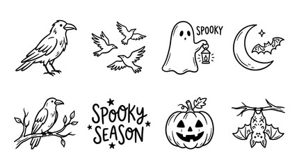 Obraz premium Minimalist Hand Drawn Halloween Raven Doodles SVG Bundle