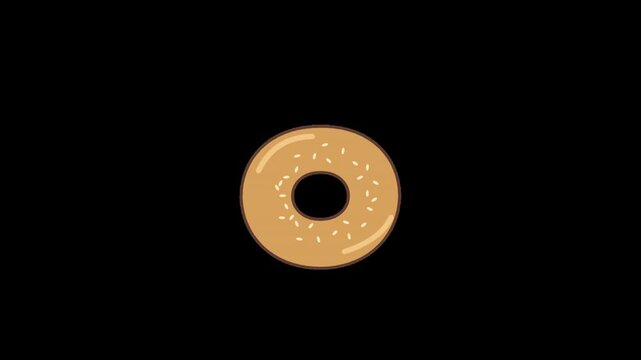 Vector cartoon sesame bagel rotating animation