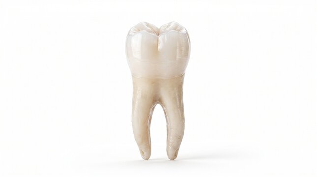 Detailed studio shot of an isolated human molar tooth, showcasing its anatomical structure and natural texture, ideal for educational content on oral health, dental care, and medical science concepts