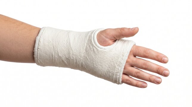 Human Hand and Wrist Wrapped in a White Medical Bandage for Injury Treatment and Support