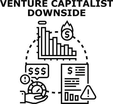 Venture capitalist downside concept illustration highlighting potential financial risks, investment loss, and market volatility for startups and new businesses, emphasizing careful decision making