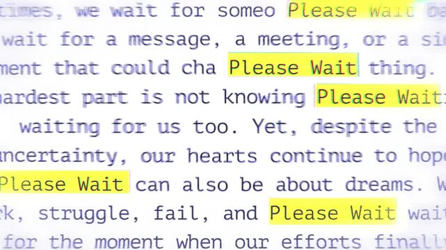 Looping animation with the word "Please Wait" on dynamic match cut transitions