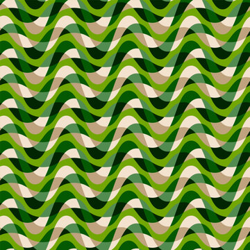 Green wavy background, Retro vibes of wavy ogee pattern, abstract seamless vector pattern, perfect for wallpapers, fabric